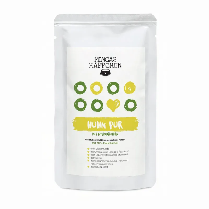 Sparpaket 24 x 95 g Mincas Häppchen Huhn Pur mit Wildkräutern Katzen Nassfutter Heißes Angebot